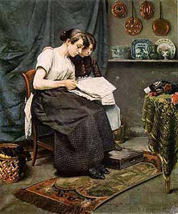Girls Reading a Newspaper